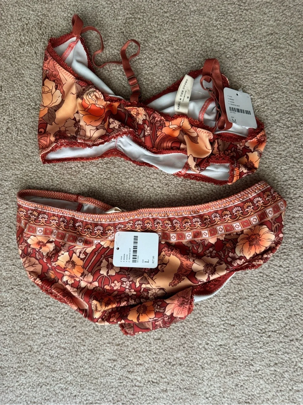 Spell Rust & Peach Bralette and Bikini Bottom Set